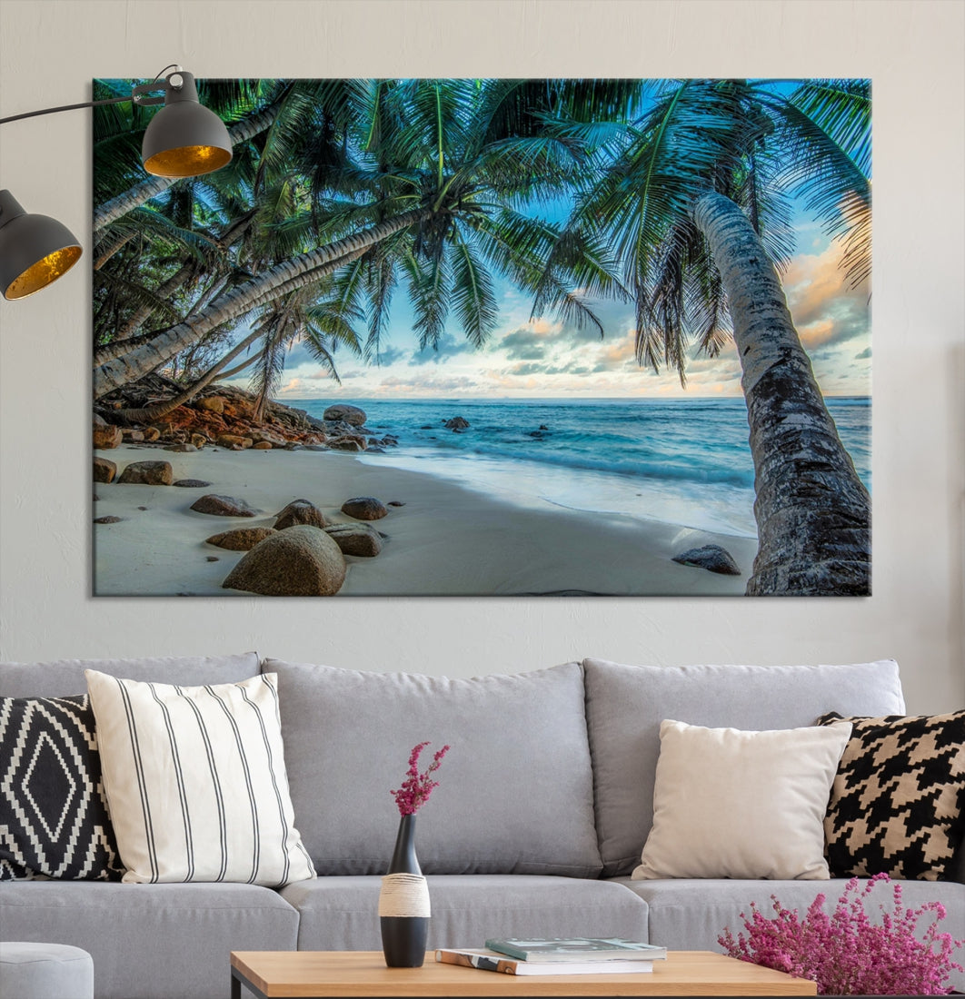 Sea Ocean Palm Trees Sunset Beach Wall Art Canvas Print