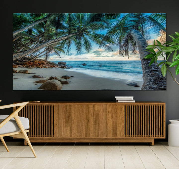 Sea Ocean Palm Trees Sunset Beach Wall Art Canvas Print