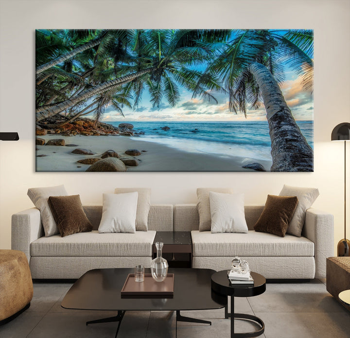 Sea Ocean Palm Trees Sunset Beach Wall Art Canvas Print