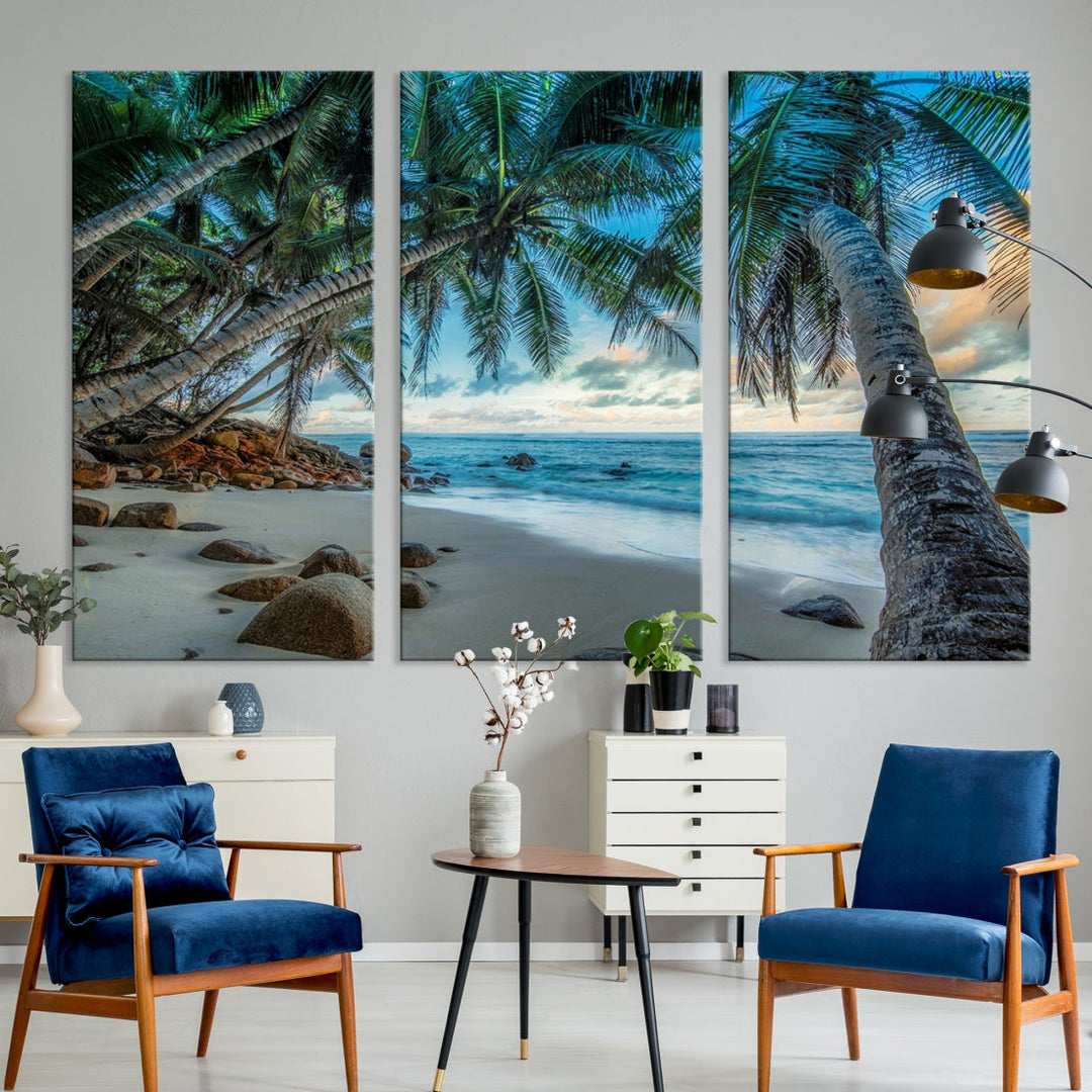 Sea Ocean Palm Trees Sunset Beach Wall Art Canvas Print