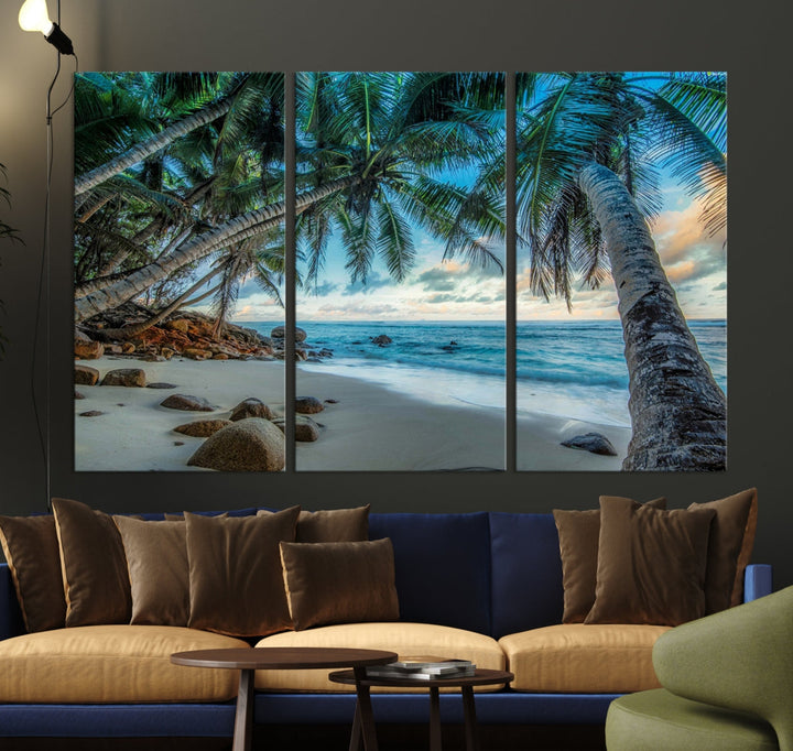 Sea Ocean Palm Trees Sunset Beach Wall Art Canvas Print