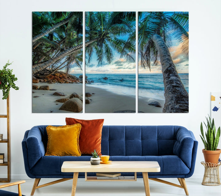 Sea Ocean Palm Trees Sunset Beach Wall Art Canvas Print