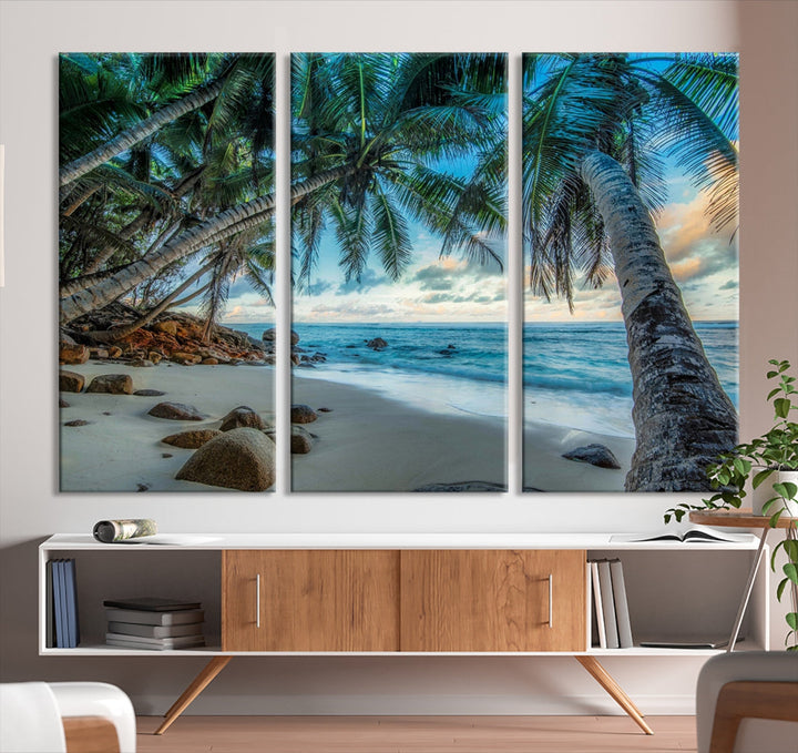 Sea Ocean Palm Trees Sunset Beach Wall Art Canvas Print