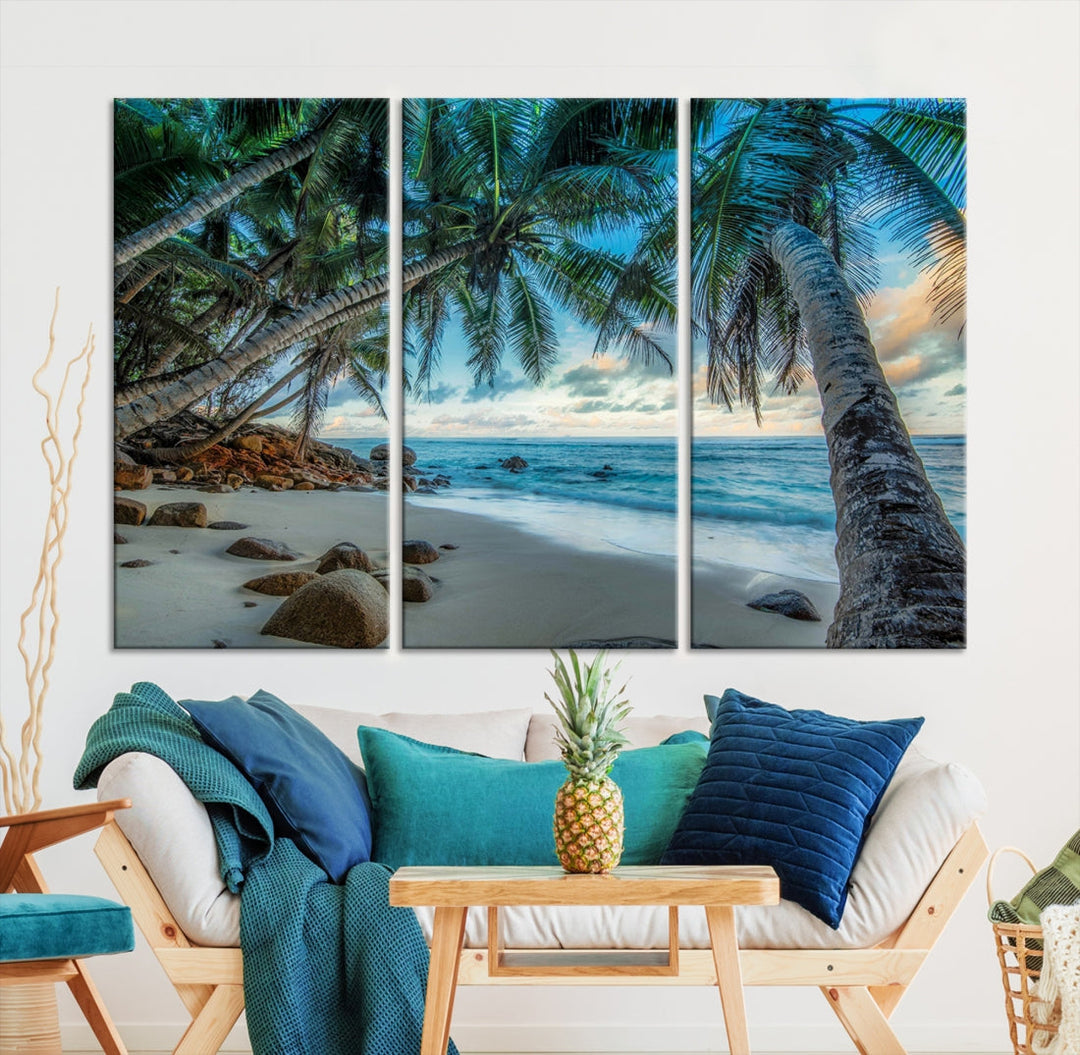 Sea Ocean Palm Trees Sunset Beach Wall Art Canvas Print