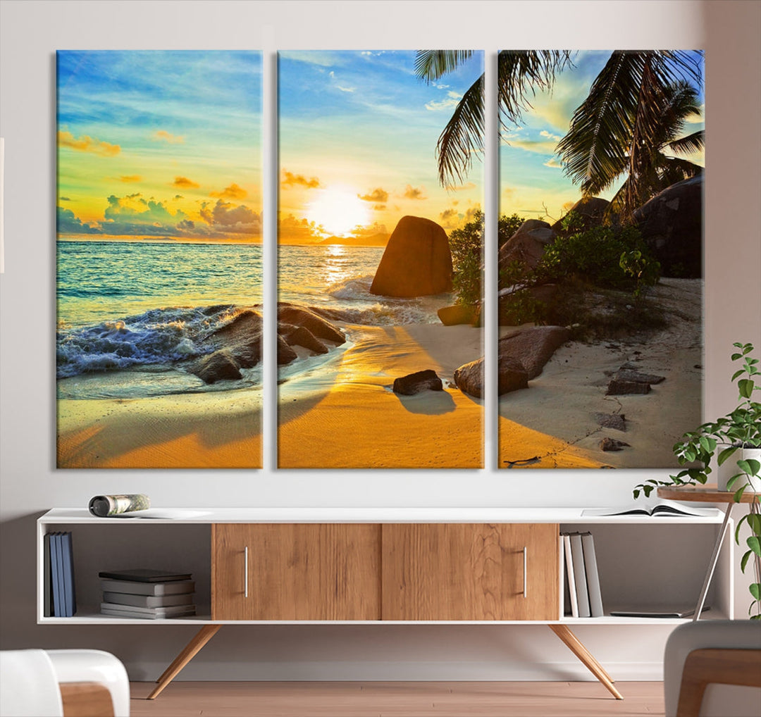 Sea Ocean Sunset Beach Wall Art Canvas Print