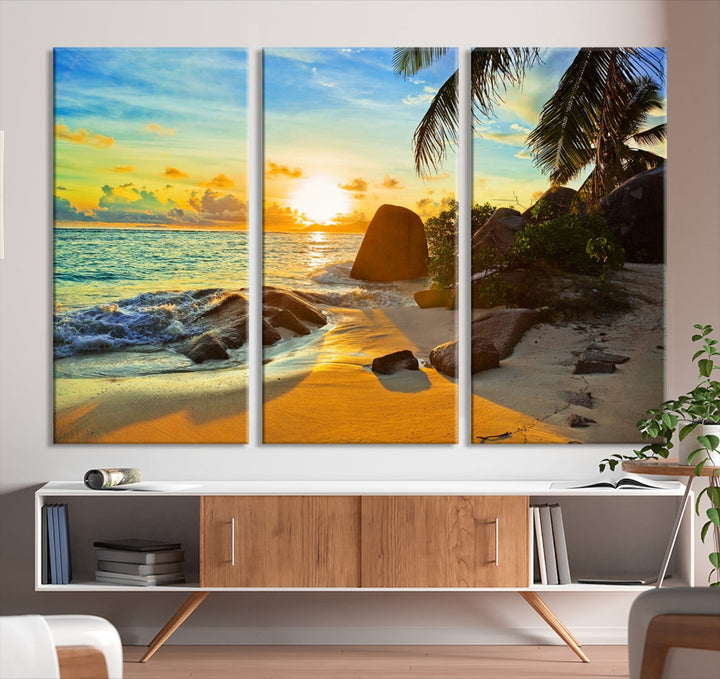 Sea Ocean Sunset Beach Wall Art Canvas Print