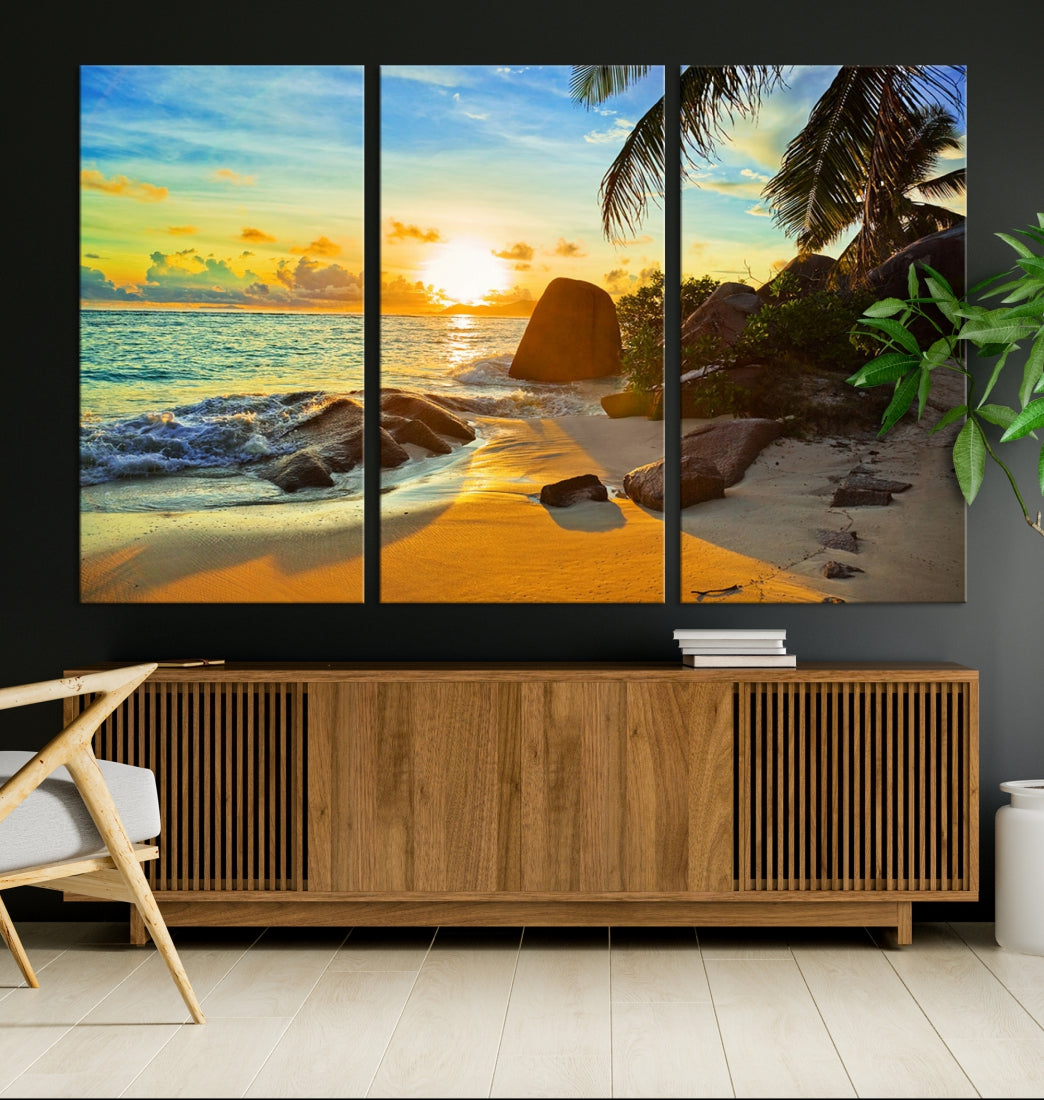 Sea Ocean Sunset Beach Wall Art Canvas Print