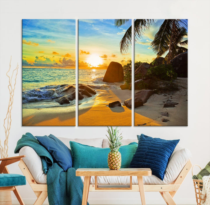 Sea Ocean Sunset Beach Wall Art Canvas Print