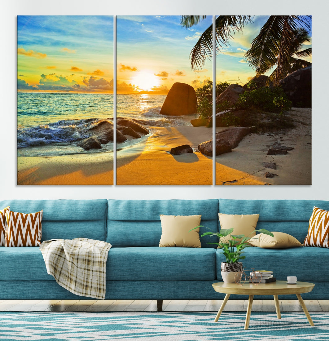 Sea Ocean Sunset Beach Wall Art Canvas Print