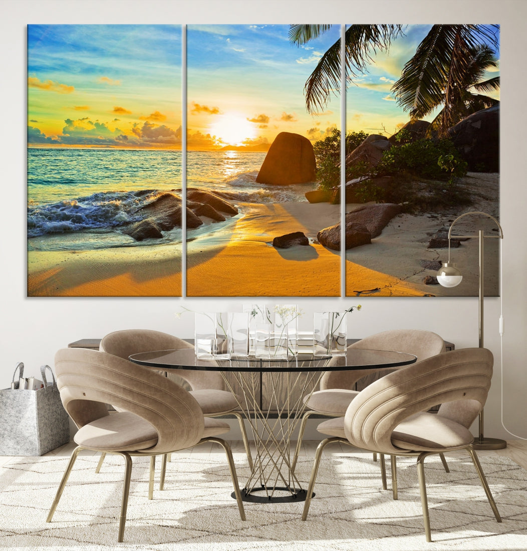 Sea Ocean Sunset Beach Wall Art Canvas Print