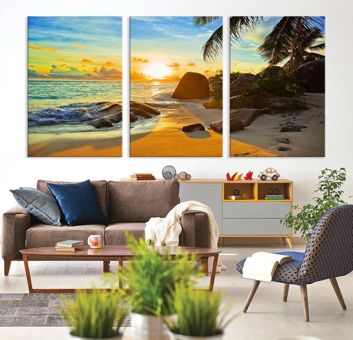 Sea Ocean Sunset Beach Wall Art Canvas Print