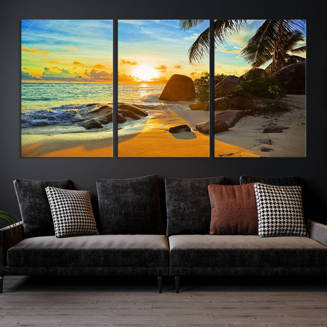 Sea Ocean Sunset Beach Wall Art Canvas Print