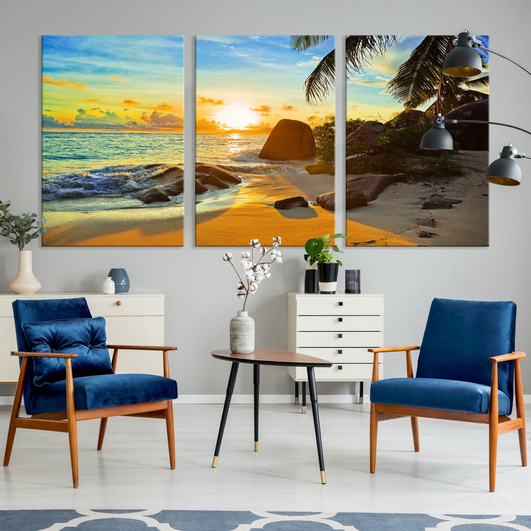 Sea Ocean Sunset Beach Wall Art Canvas Print