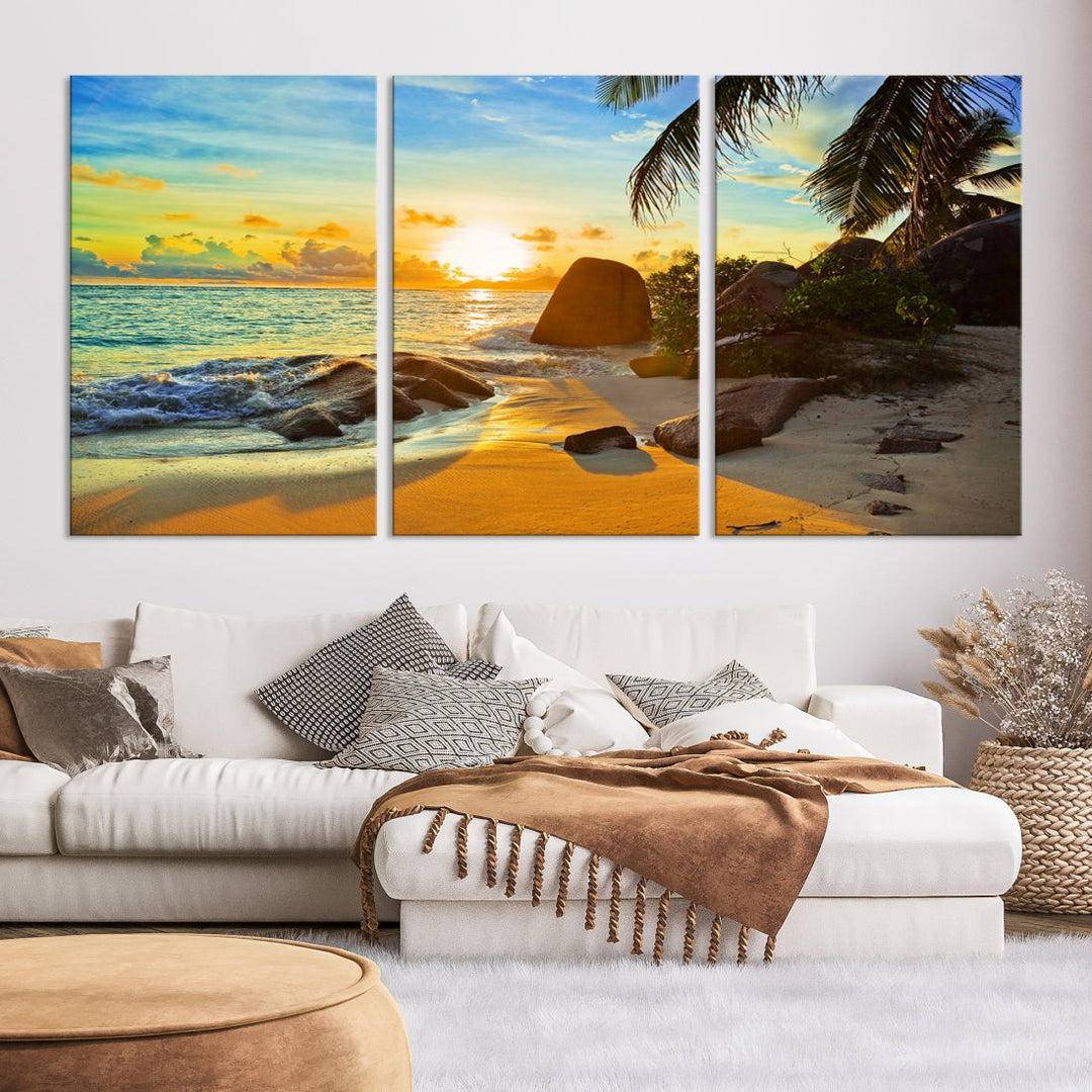 Sea Ocean Sunset Beach Wall Art Canvas Print