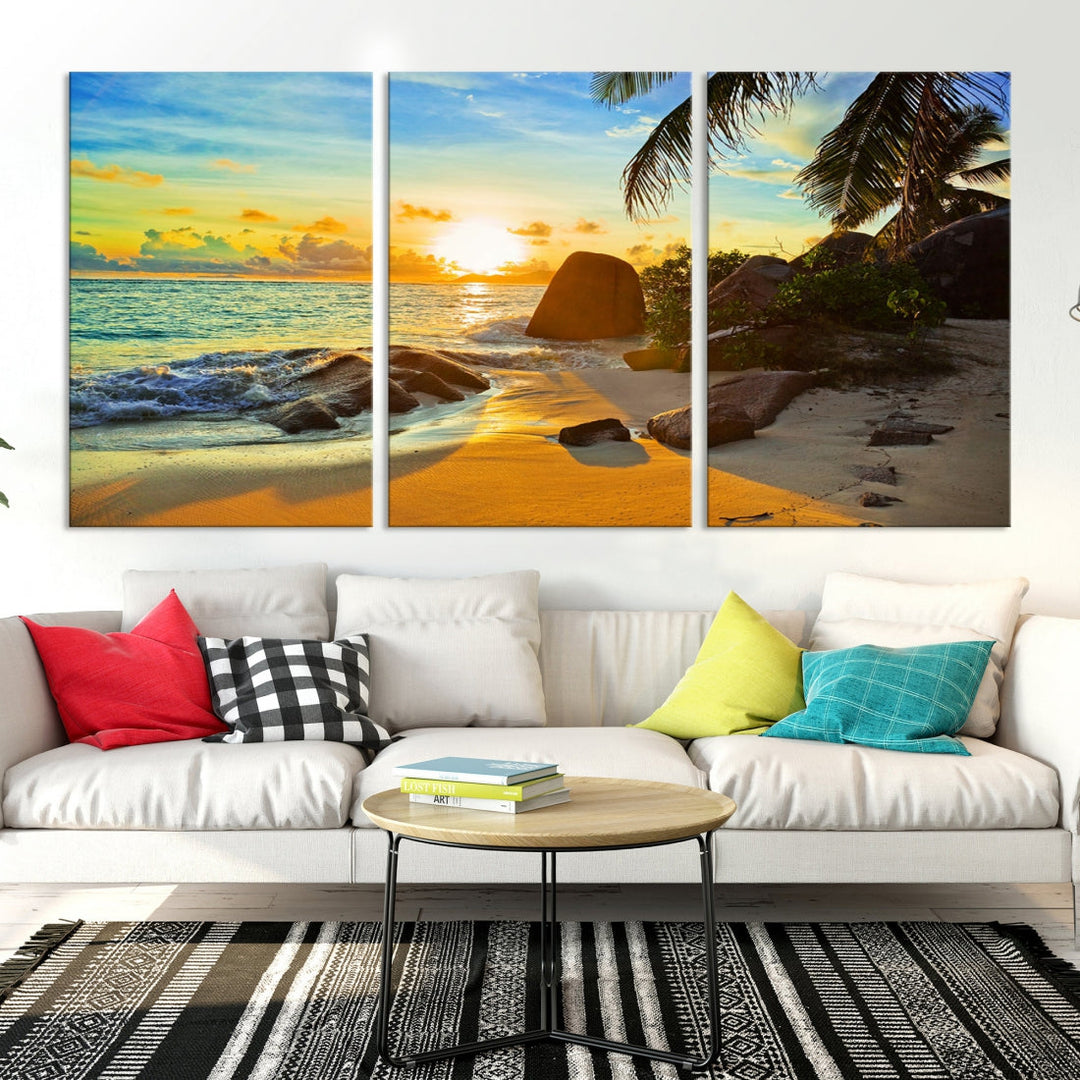 Sea Ocean Sunset Beach Wall Art Canvas Print