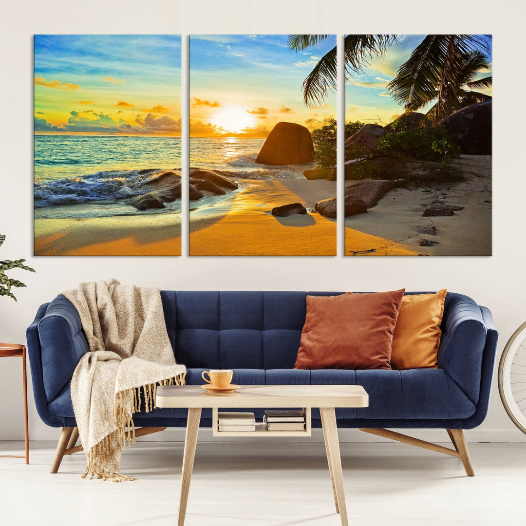 Sea Ocean Sunset Beach Wall Art Canvas Print