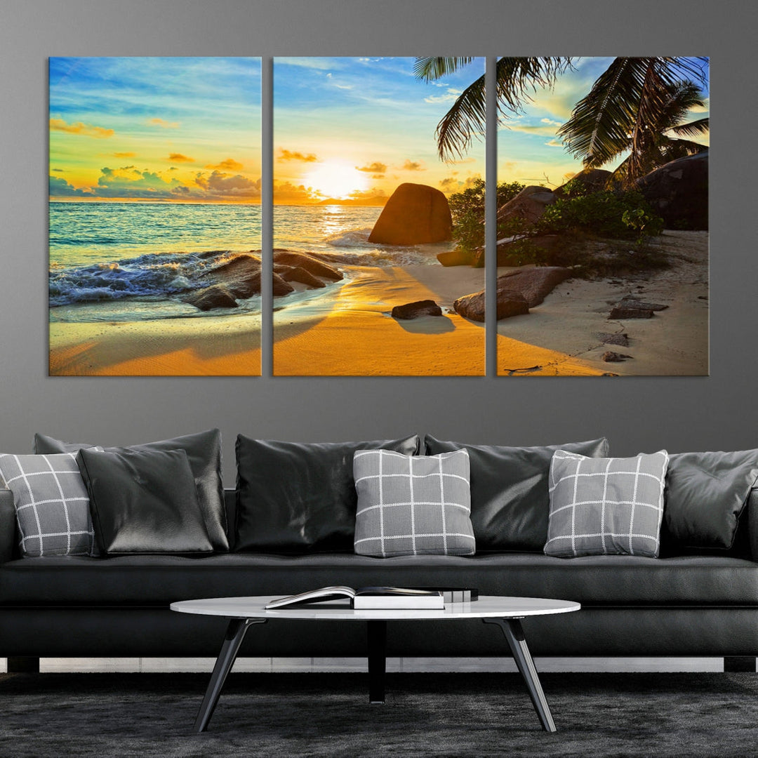 Sea Ocean Sunset Beach Wall Art Canvas Print