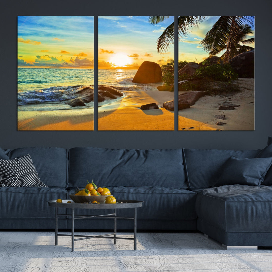 Sea Ocean Sunset Beach Wall Art Canvas Print