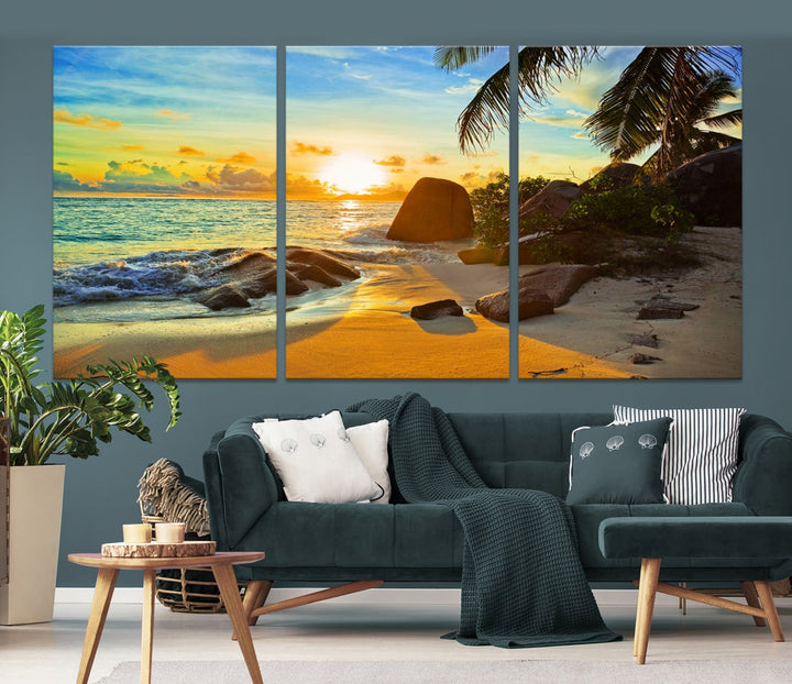 Sea Ocean Sunset Beach Wall Art Canvas Print