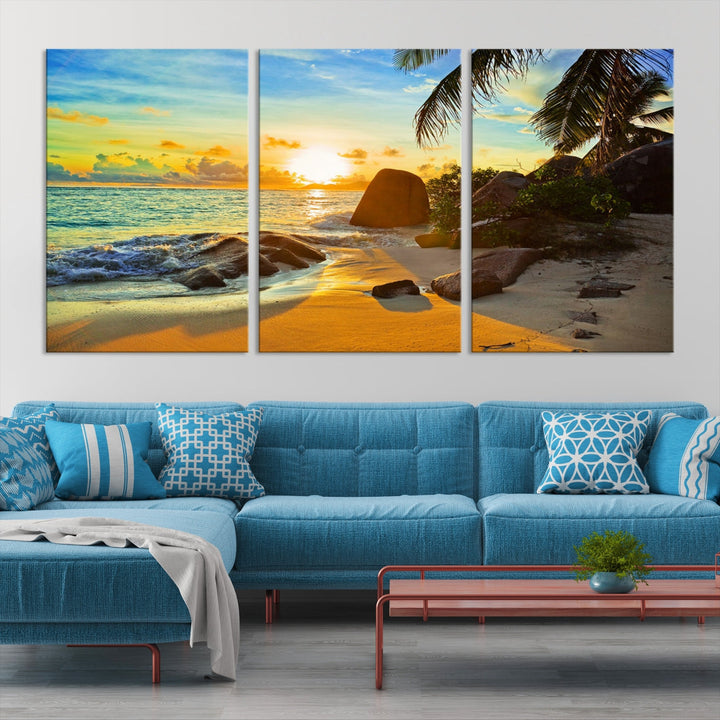 Sea Ocean Sunset Beach Wall Art Canvas Print