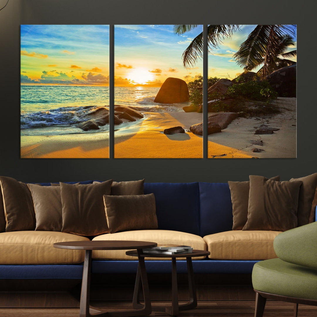 Sea Ocean Sunset Beach Wall Art Canvas Print