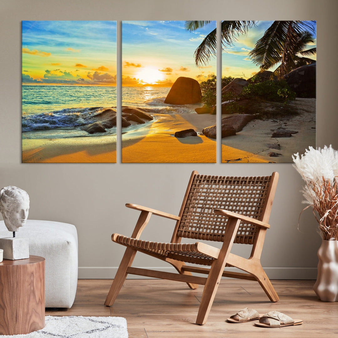 Sea Ocean Sunset Beach Wall Art Canvas Print