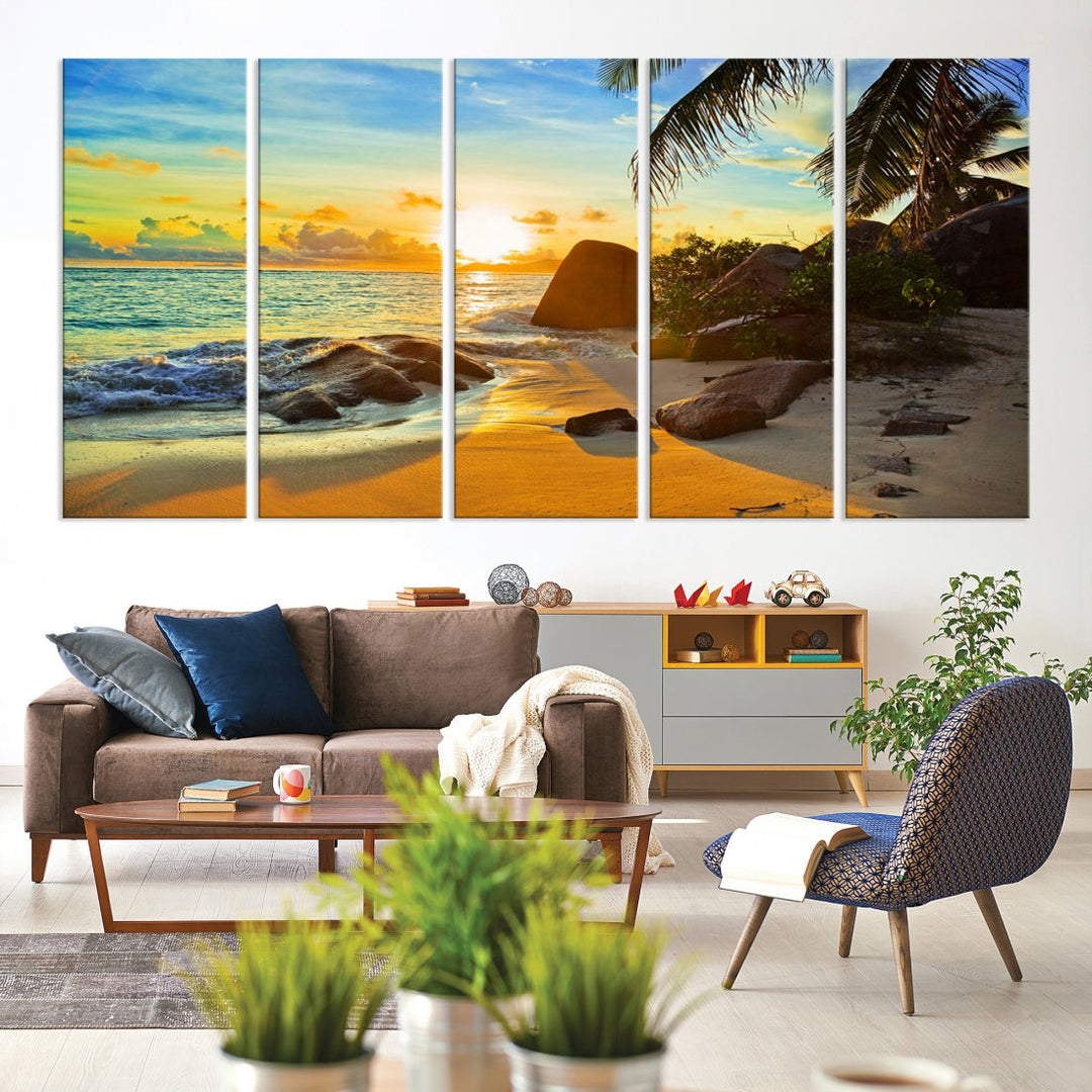 Sea Ocean Sunset Beach Wall Art Canvas Print