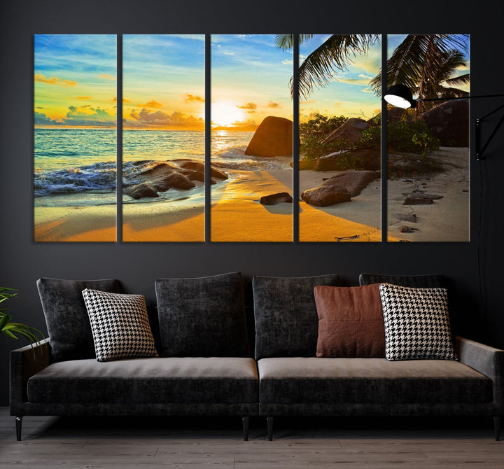 Sea Ocean Sunset Beach Wall Art Canvas Print