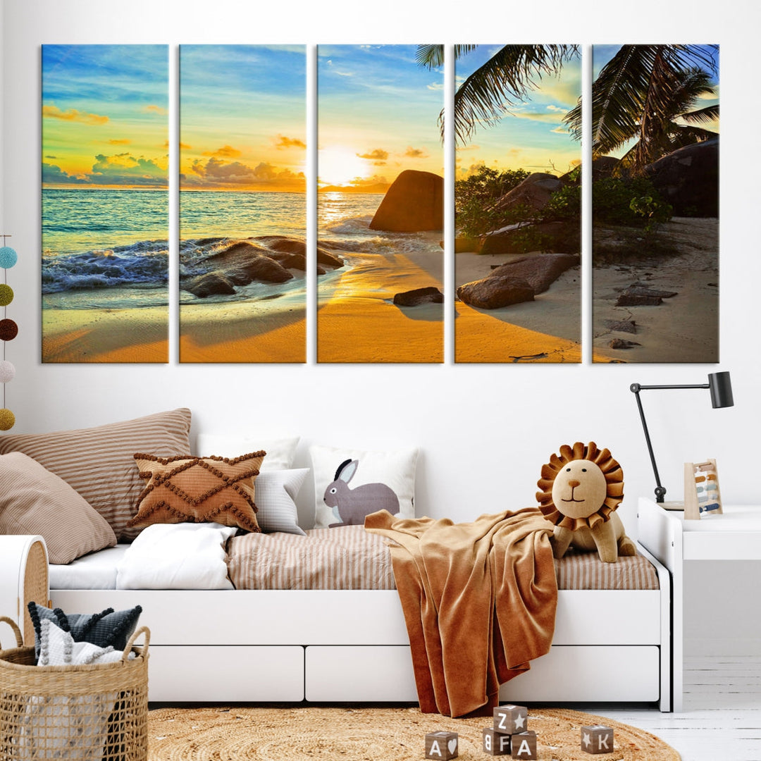 Sea Ocean Sunset Beach Wall Art Canvas Print