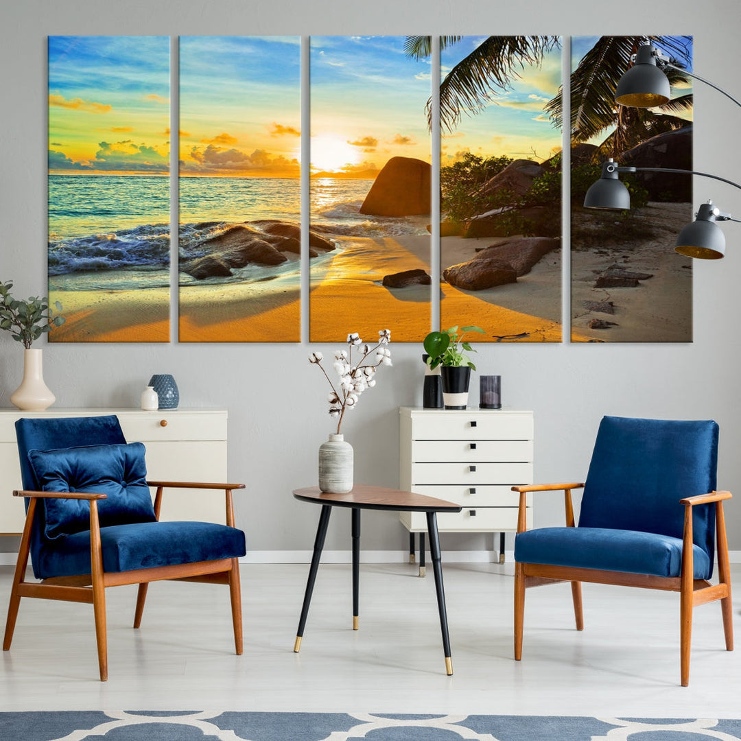 Sea Ocean Sunset Beach Wall Art Canvas Print