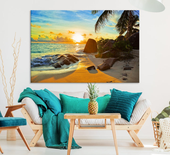 Sea Ocean Sunset Beach Wall Art Canvas Print