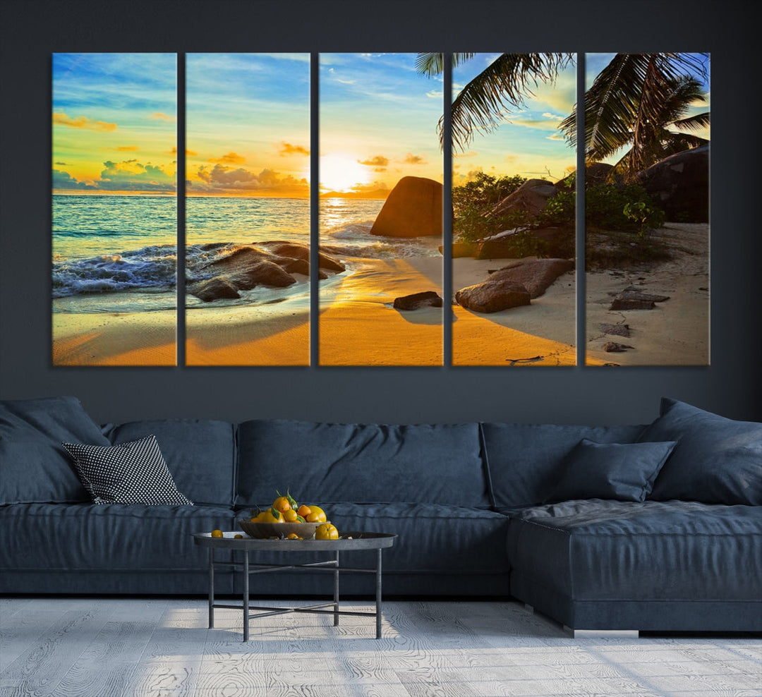 Sea Ocean Sunset Beach Wall Art Canvas Print