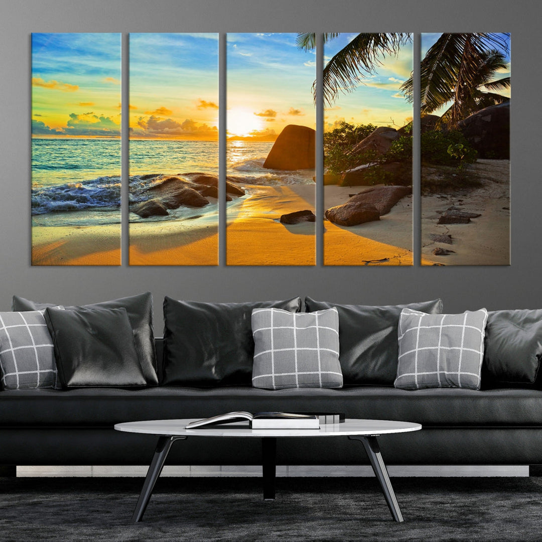 Sea Ocean Sunset Beach Wall Art Canvas Print