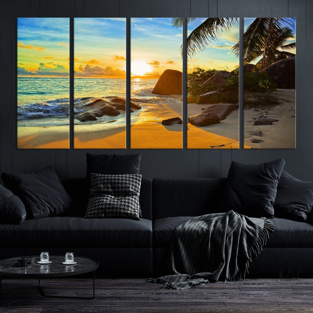 Sea Ocean Sunset Beach Wall Art Canvas Print