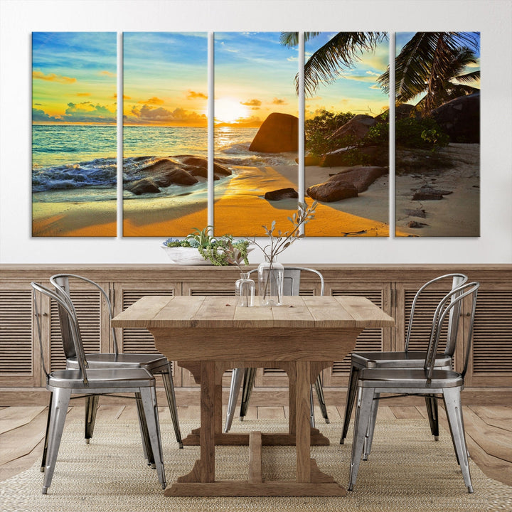 Sea Ocean Sunset Beach Wall Art Canvas Print