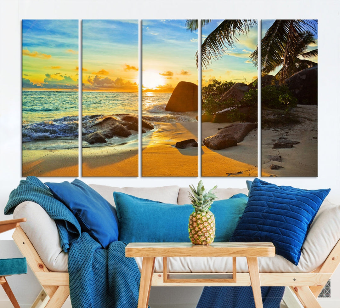 Sea Ocean Sunset Beach Wall Art Canvas Print