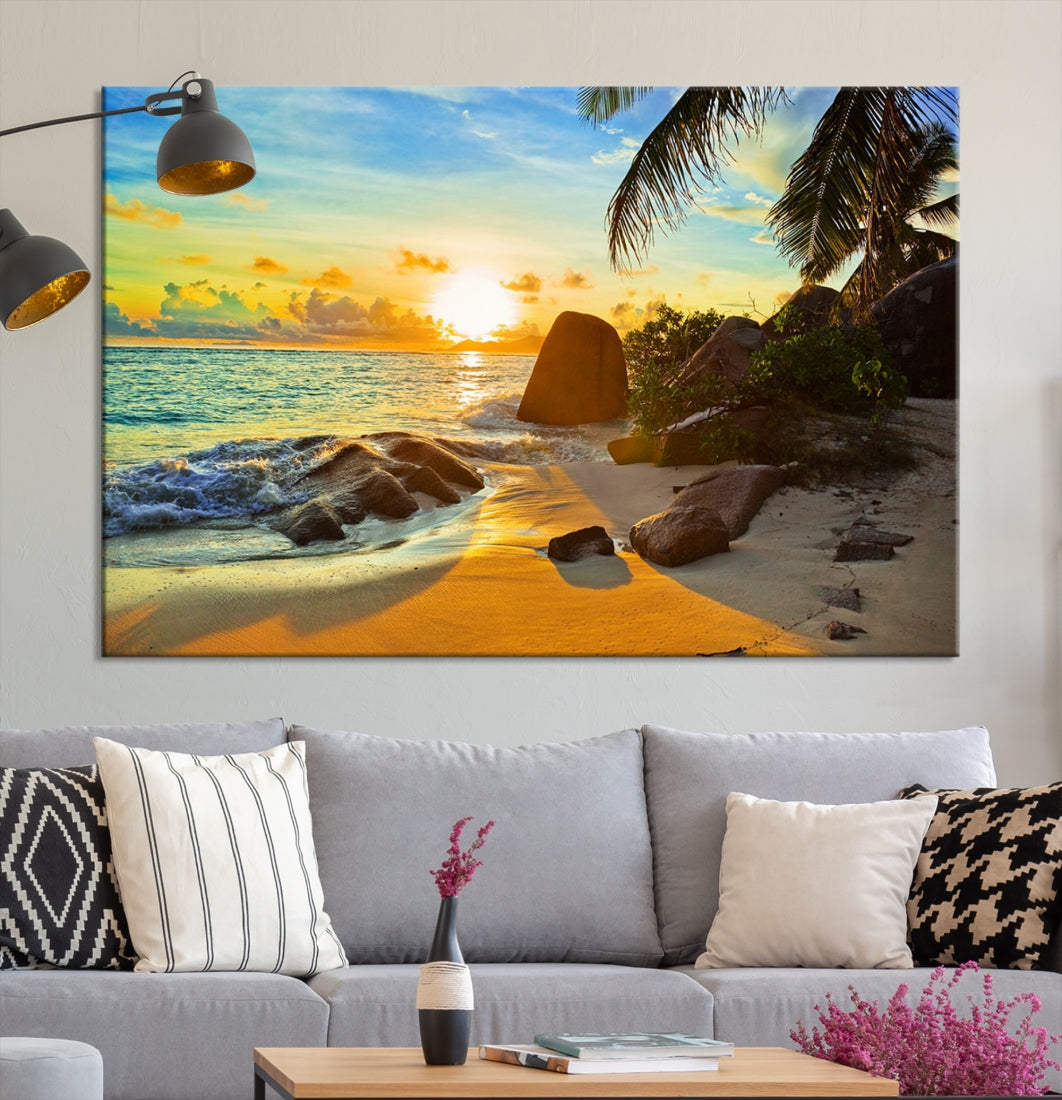 Sea Ocean Sunset Beach Wall Art Canvas Print