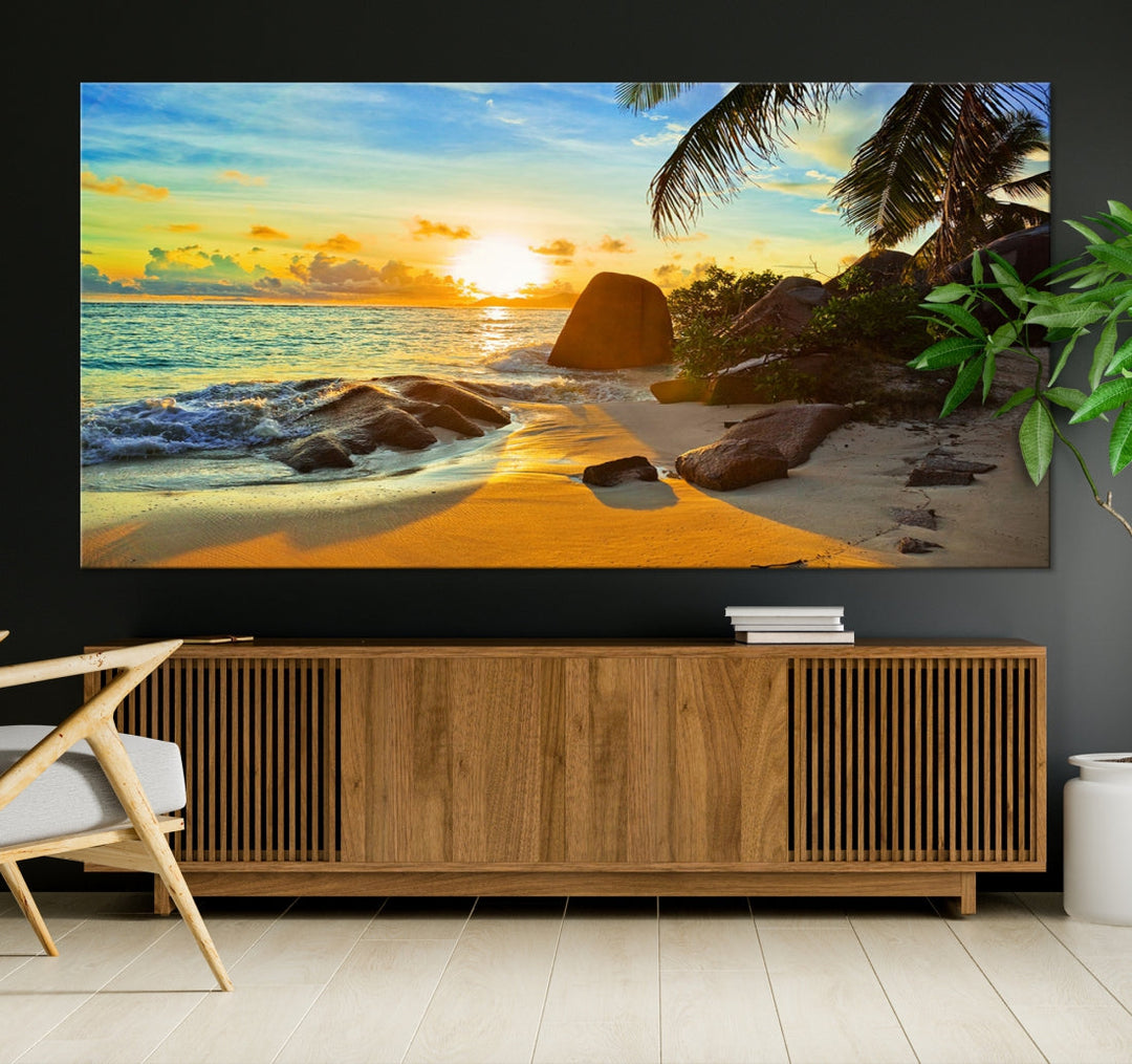 Sea Ocean Sunset Beach Wall Art Canvas Print