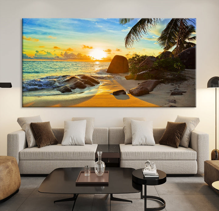 Sea Ocean Sunset Beach Wall Art Canvas Print