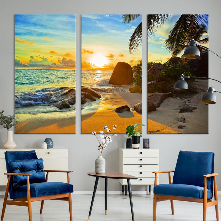 Sea Ocean Sunset Beach Wall Art Canvas Print