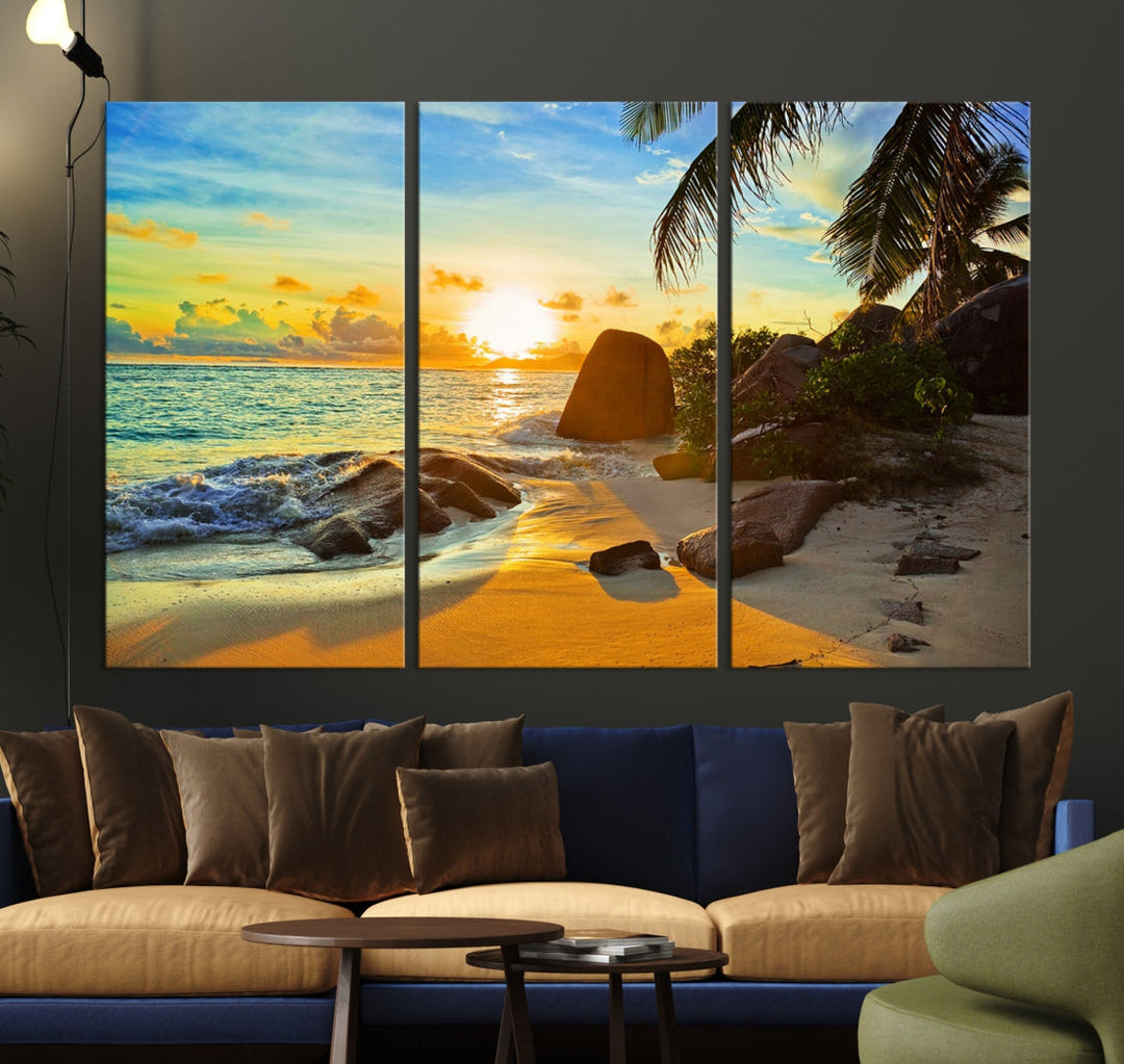 Sea Ocean Sunset Beach Wall Art Canvas Print