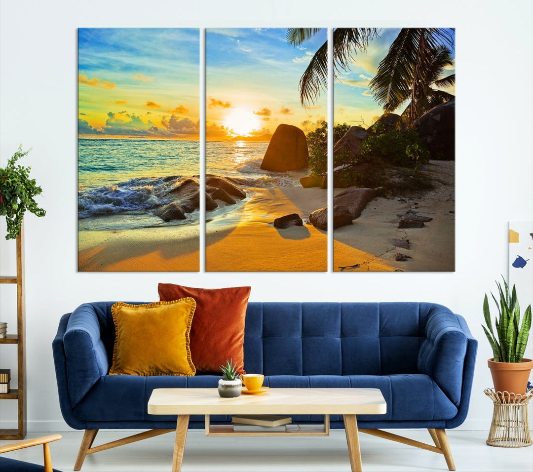 Sea Ocean Sunset Beach Wall Art Canvas Print