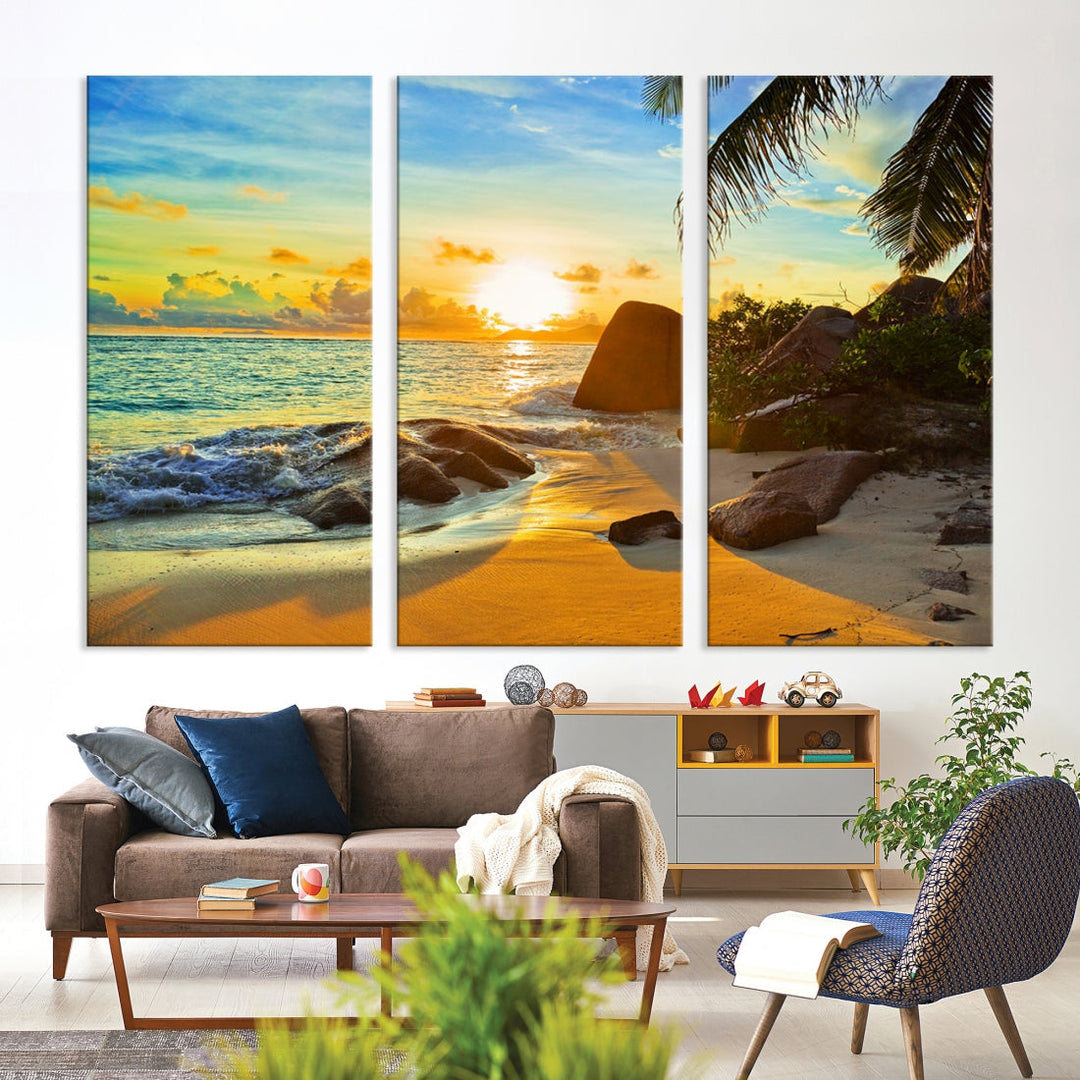 Sea Ocean Sunset Beach Wall Art Canvas Print