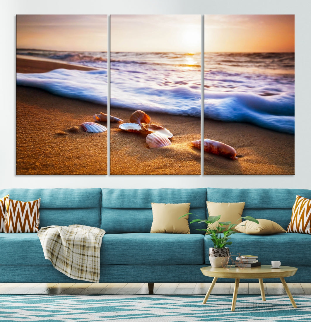 Sea Shell Sandy Ocean Beach Canvas Wall Art Print Framed Ready to Hang