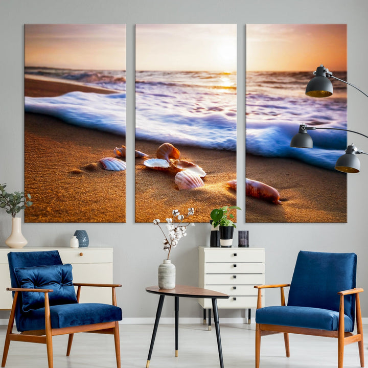 Sea Shell Sandy Ocean Beach Canvas Wall Art Print Framed Ready to Hang