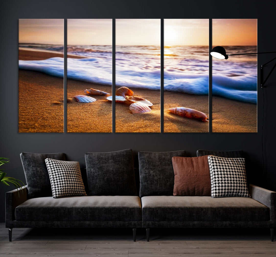 Sea Shell Sandy Ocean Beach Canvas Wall Art Print Framed Ready to Hang