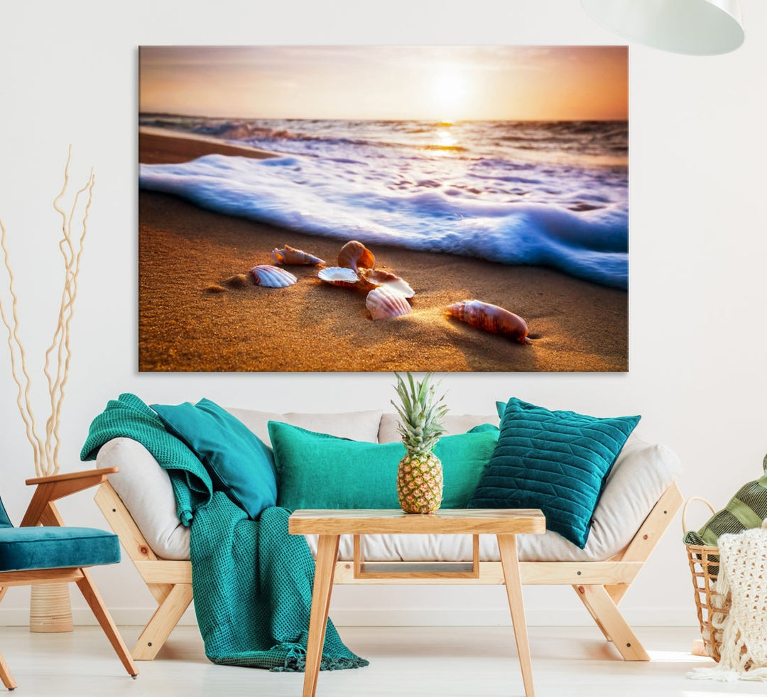 Sea Shell Sandy Ocean Beach Canvas Wall Art Print Framed Ready to Hang