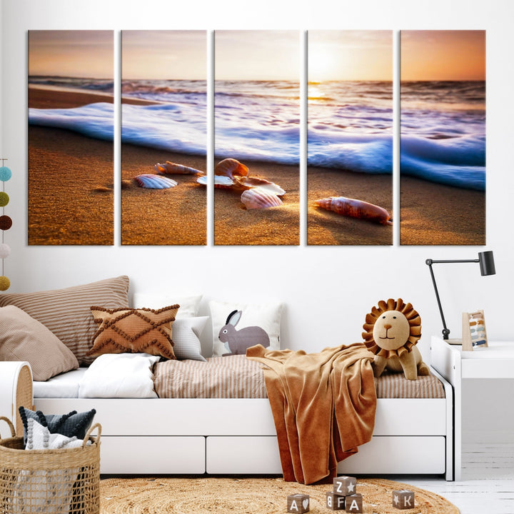 Sea Shell Sandy Ocean Beach Canvas Wall Art Print Framed Ready to Hang