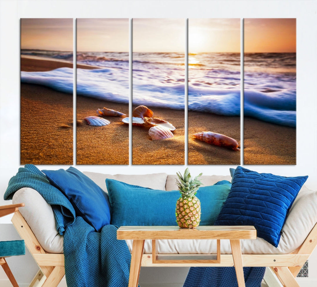 Sea Shell Sandy Ocean Beach Canvas Wall Art Print Framed Ready to Hang