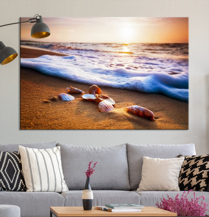 Sea Shell Sandy Ocean Beach Canvas Wall Art Print Framed Ready to Hang